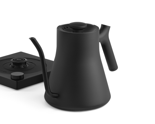 Black electric kettle on a white background